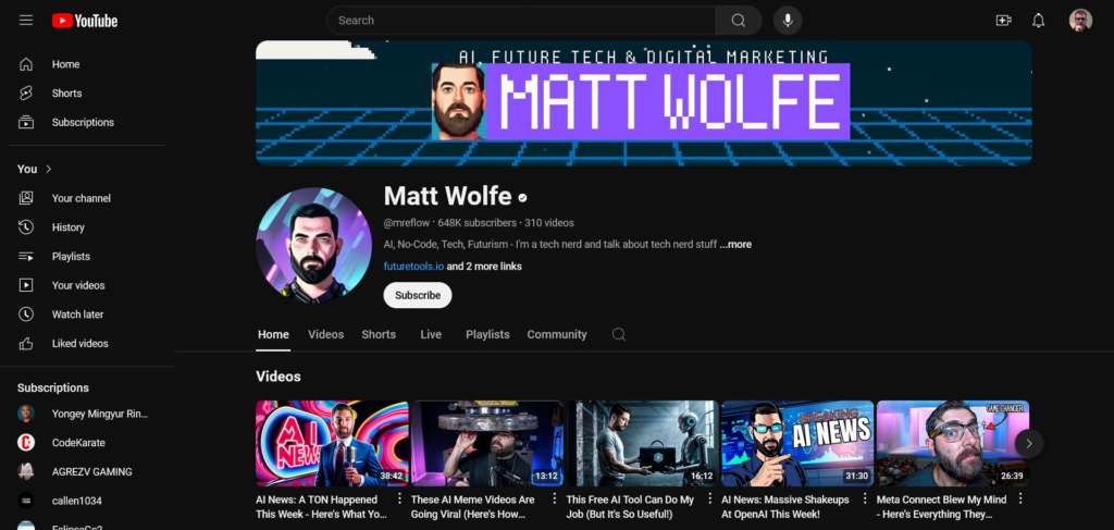 Matt Wolfe YouTube Channel | Elite How To