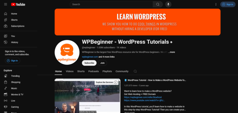 WP Beginner YouTube Channel | Elite How To
